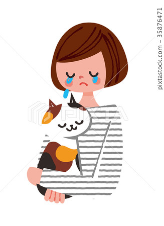 A woman who cries while holding a cat 35876471