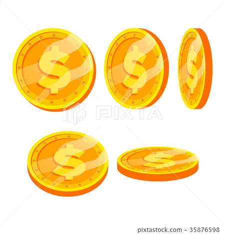 Dollar Gold Coins Sign Vector Set. Flat, Cartoon Dollar Gold Coins Sign Vector Set. Flat, Cartoon 35876598