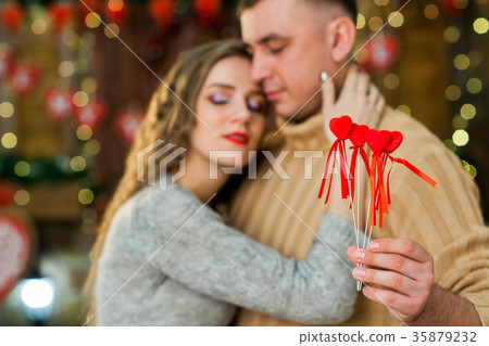 Young boy and girl celebrate valentine's day 35879232