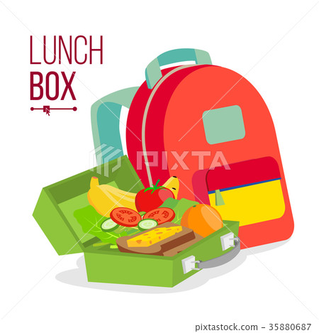 Lunch Box And Bag Vector. Healthy School Lunch 35880687