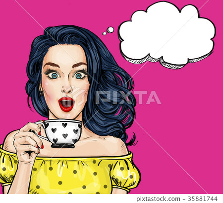 Surprised sexy woman with open mouth with cup. Surprised sexy woman with open mouth with cup. 35881744