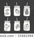 Six smoothie jars. Chalk drawing on a blackboard 35882948