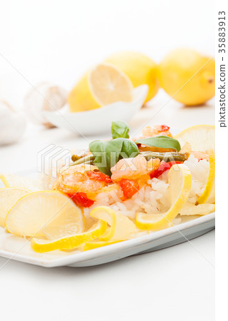 Shrimp with rice. Selective focus Shrimp with rice. Selective focus 35883913