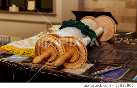 Classical Torah scrolls in Hebrew letters. Torah Classical Torah scrolls in Hebrew letters. Torah 35885906