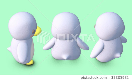 Penguin 3D CG illustration Material Behind diagonally above 3 patterns 35885981