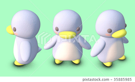 企鵝3D CG插圖材料正面對角線3個以上的圖案 35885985