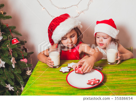 Two girls near Christmas tree Two girls near Christmas tree 35886654