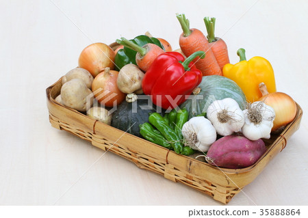 Assorted basket of green and yellow vegetables, vegetable gathering 35888864