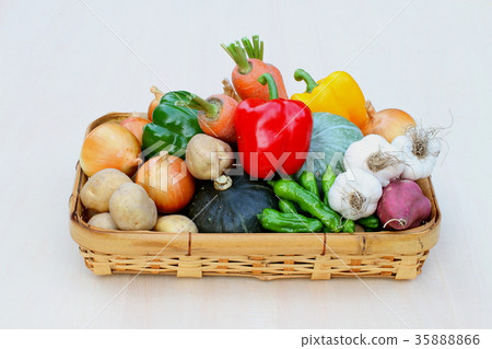 Assorted basket of green and yellow vegetables, vegetable gathering 35888866