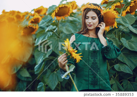 girl and sunflowers girl and sunflowers 35889353