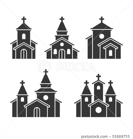 Church Building Icons Set on White Background 35889755