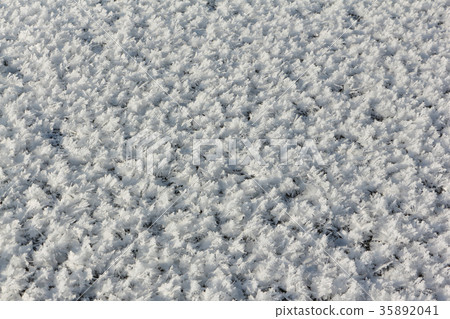 Rime on the ice of the freezing river 35892041