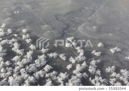 Rime on the ice of the freezing river 35892044