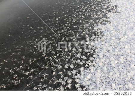 Rime on the ice of the freezing river 35892055