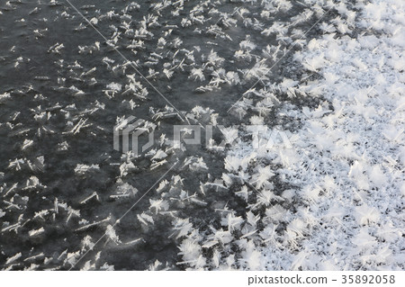 Rime on the ice of the freezing river 35892058