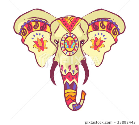Indian Elephant Head with Bright Ethnic Ornaments Indian Elephant Head with Bright Ethnic Ornaments 35892442