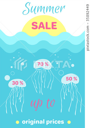 Summer Sale Poster Abstract Cartoon Jellyfishes 35892449