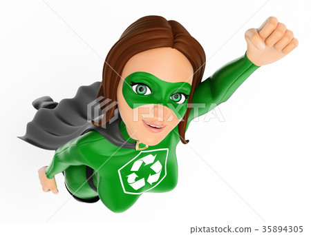 3D Woman superhero of recycling flying 35894305