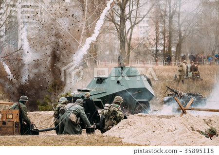 Re-enactors Dressed As German Soldiers In World Re-enactors Dressed As German Soldiers In World 35895118