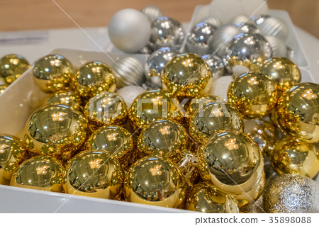 Christmas balls gold and silver background 35898088