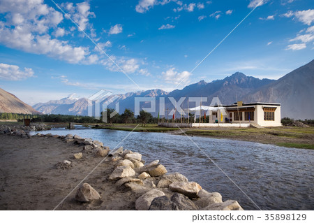 House near the river with blue sky in Nubra Valley 35898129