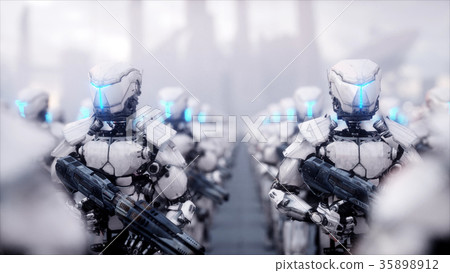 invasion of military robots. Dramatic apocalypse 35898912