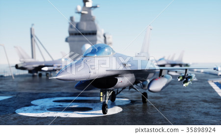 Jet f16, fighter on aircraft carrier in sea, ocean 35898924
