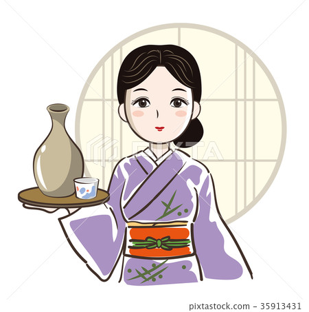 Woman carrying sake Woman carrying sake 35913431
