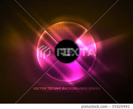 Circular glowing neon shapes, techno background 35920491