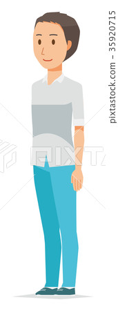 Illustration of a men in a short sleeved shirt standing diagonally Illustration of a men in a short sleeved shirt standing diagonally 35920715
