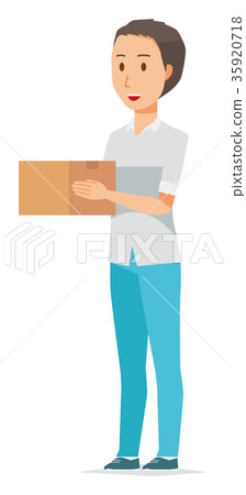 Illustration of a man wearing a short sleeved shirt holding a cardboard box Illustration of a man wearing a short sleeved shirt holding a cardboard box 35920718