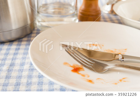 盤子餐具完全檢查格子刀叉子污垢 35921226