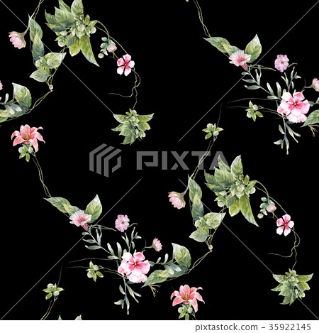 Watercolor painting of leaf and flowers Watercolor painting of leaf and flowers 35922145