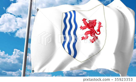 Waving flag with coat of arms of Nouvelle 35923353
