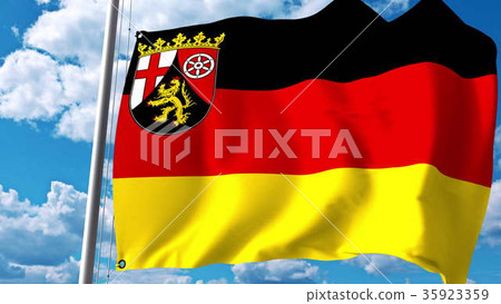 Waving flag of Rhineland-Palatinate, a state of 35923359