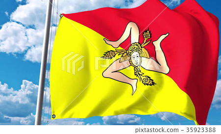 Waving flag of Sicily, a region of Italy. 3D Waving flag of Sicily, a region of Italy. 3D 35923388