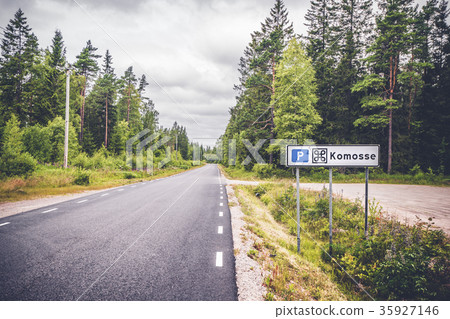 Komosse nature reserve in Sweden with a sign Komosse nature reserve in Sweden with a sign 35927146