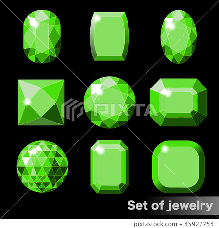 Set of green gems emerald of various shapes. 35927753