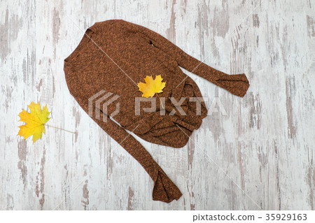 Brown sweater and maple leaves 35929163