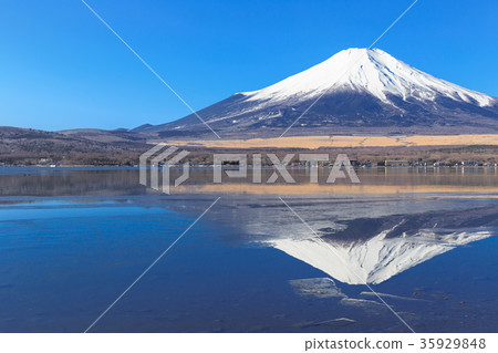 山中湖_薄冰和逆轉富士 35929848
