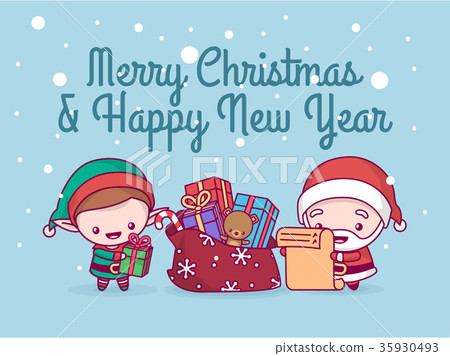 Lovely cute kawaii chibi. santa claus and an Lovely cute kawaii chibi. santa claus and an 35930493
