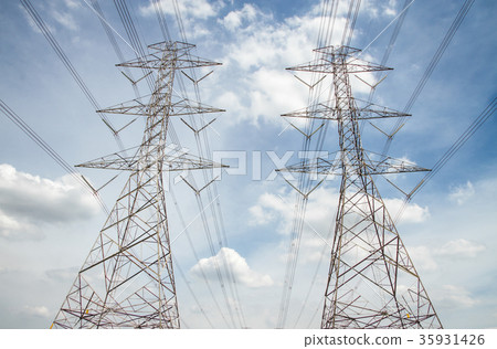 High voltage electricity cables,sky background 35931426
