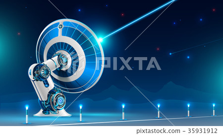 A large satellite dish broadcast radio signal into A large satellite dish broadcast radio signal into 35931912