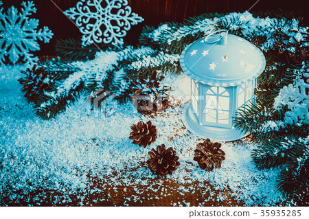 Christmas lantern with lit by candles, Christmas  35935285