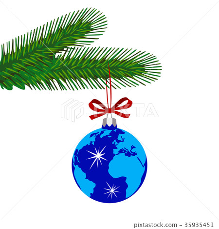 Blue Christmas Ball Decorated with Globe Hanging. Blue Christmas Ball Decorated with Globe Hanging. 35935451