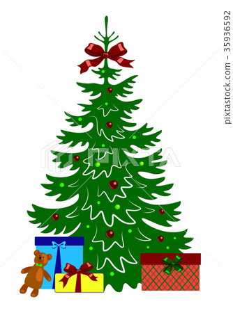 Decorated christmas tree with gift boxes. - Stock Illustration ...