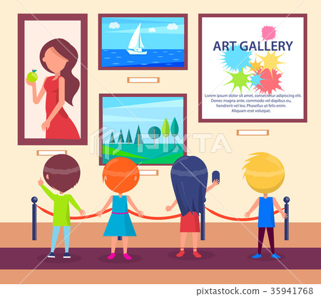 Children Visiting Art Gallery and Look at Pictures 35941768
