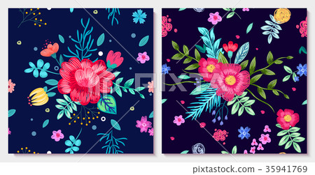 Ornamental Floral Background with Colorful Flowers 35941769