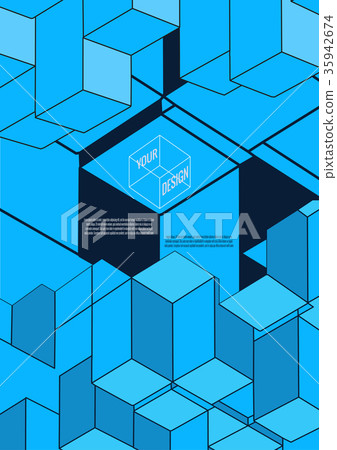 isometric abstract shape lay on blue BG 35942674