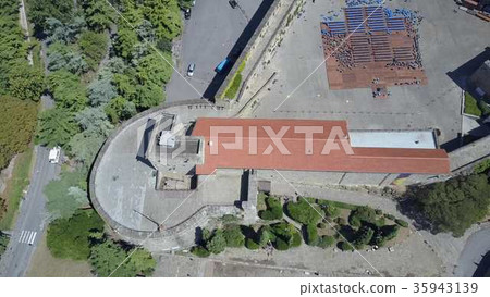 Aerial view of ancient fort wall and tower in 35943139